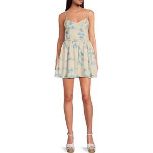 Gianni Bini Cream Mini Dress with Light Blue Palm Print
